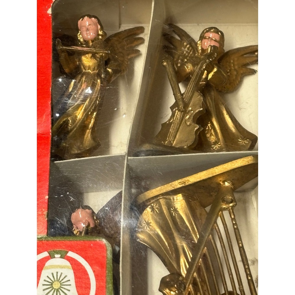 Vintage Commodore Golden Musical Angel Decorations Set of 6 Hong Kong 602C